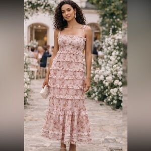 NWT V. Chapman Geranium Smocked Midi Dress in Cedar Rose Print Size 12